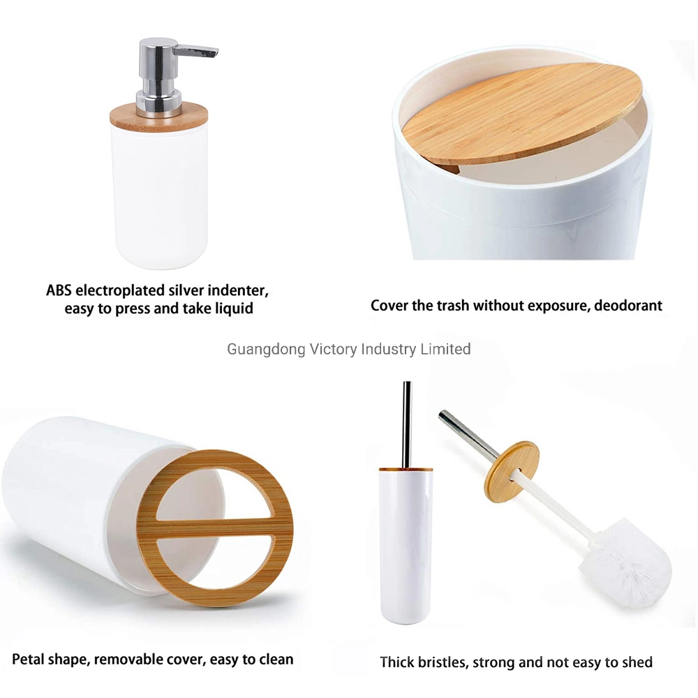 White with Bamboo Modern Hotel Plastic Bathroom Accessories Set