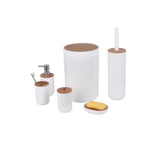 White with Bamboo Modern Hotel Plastic Bathroom Accessories Set